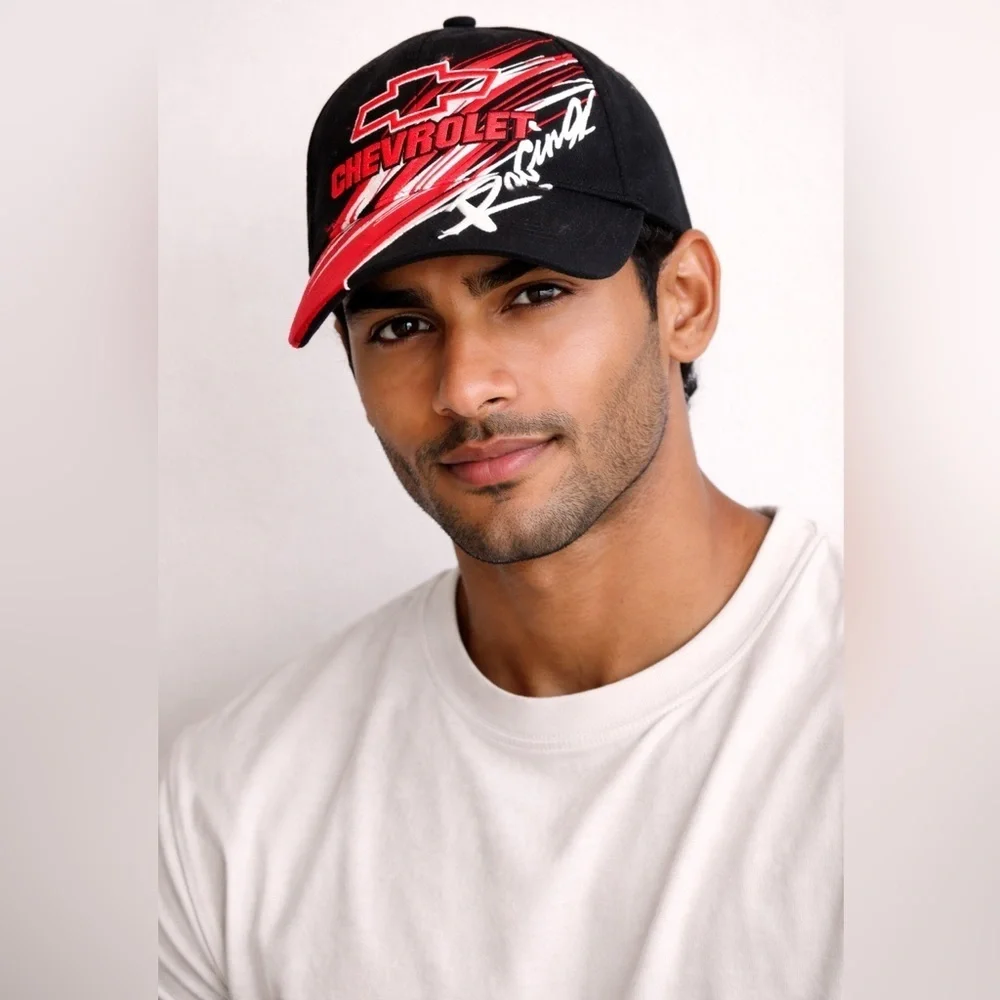 Chevrolet Racing Embroidered Black Red Adjustable Baseball Cap Hat